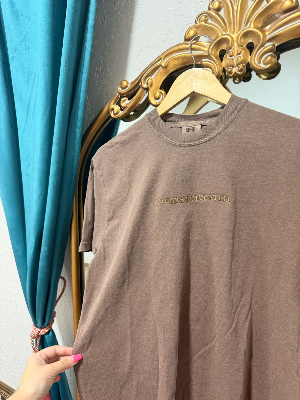 Overstimulated embroidered tee comfort color