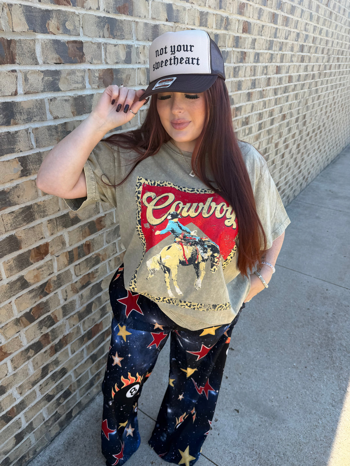 Leopard cowboy washed boyfriend tee