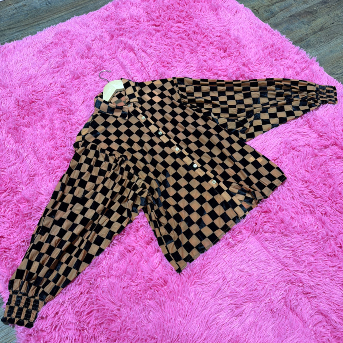 Black nude checker burnout top