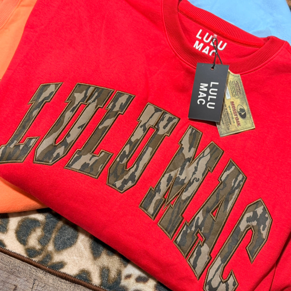 Lulu Mac sweatshirt bottomland camo on red