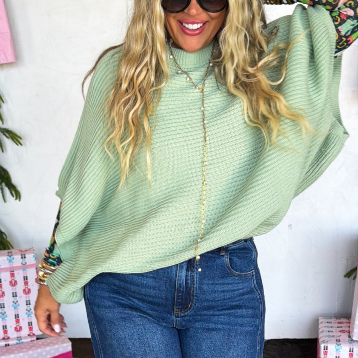 Pullover poncho top - sage green