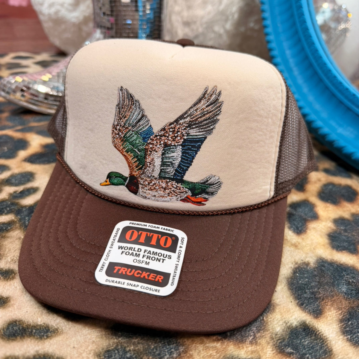 Duck faux rhinestone trucker