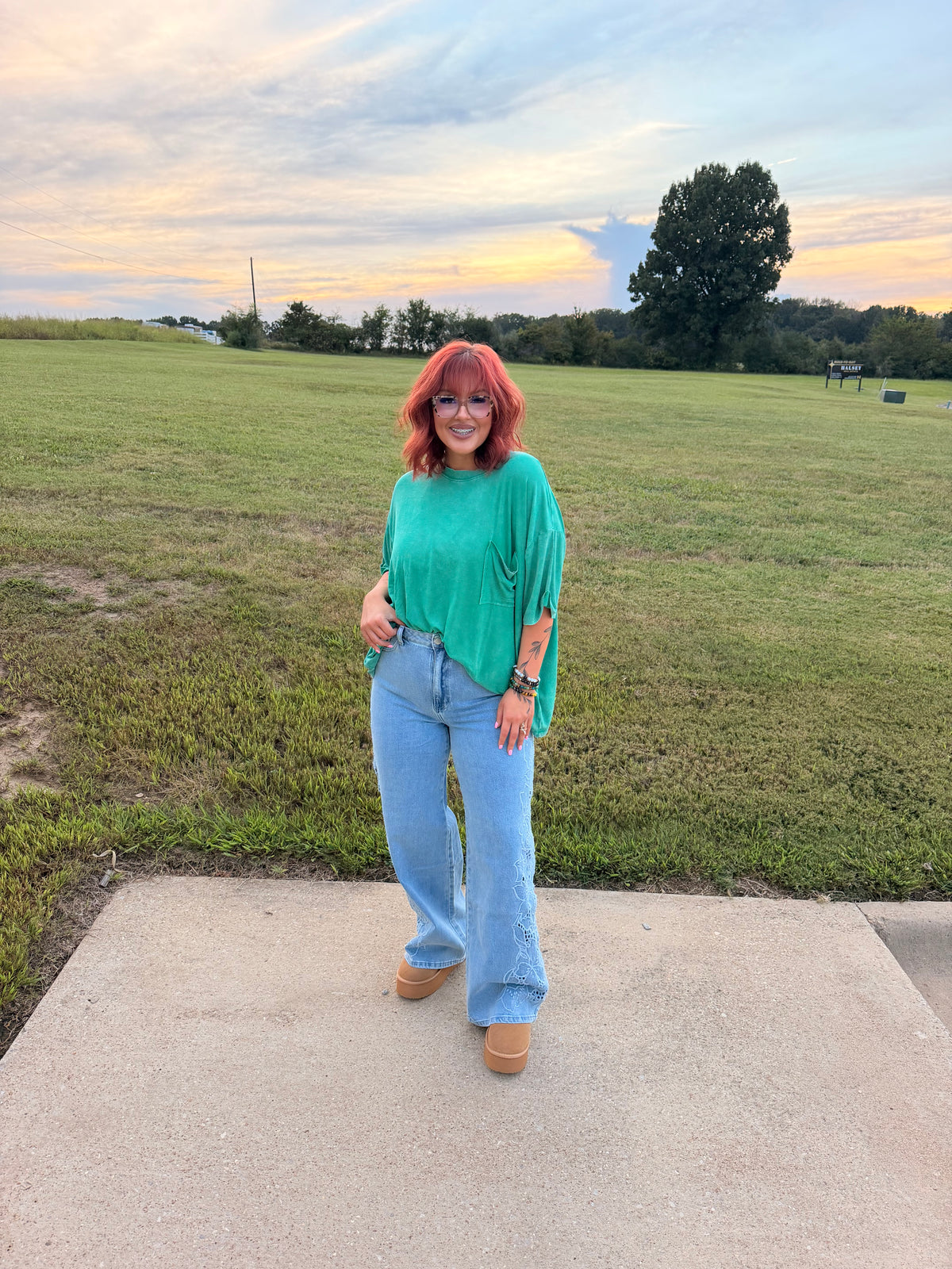 Washed ribbed oversized top zenana Kelly green