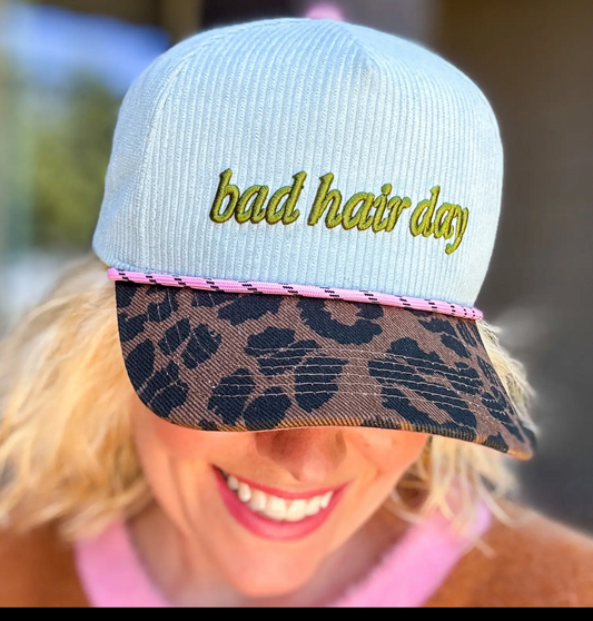 Embroidered baseball cap “bad hair day” light blue