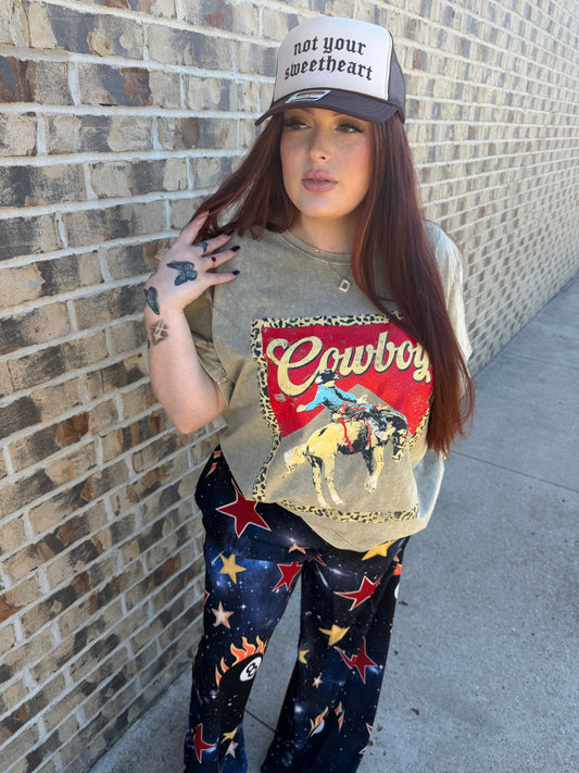 Leopard cowboy washed boyfriend tee
