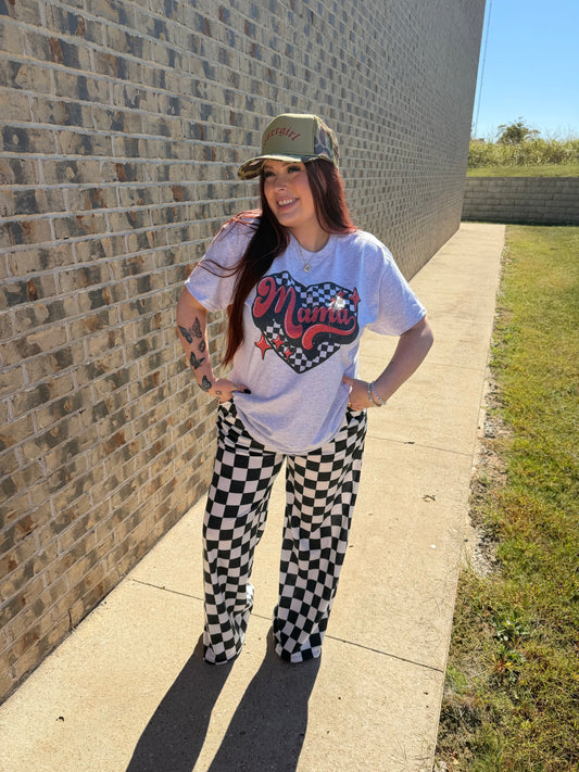 High waist checkered slight crop pants