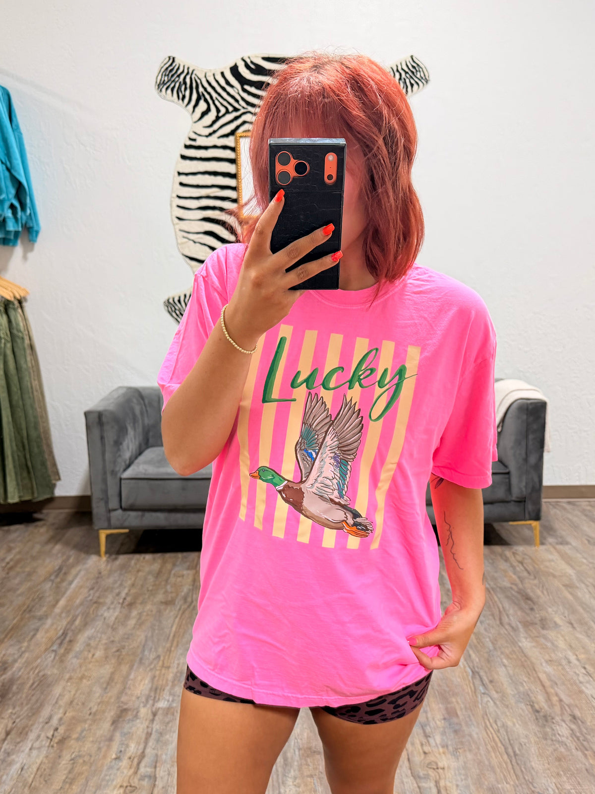 Lucky duck tee neon pink comfort color