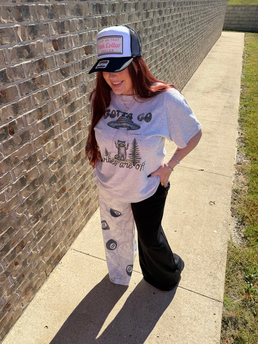 Split white camo 8 ball pants