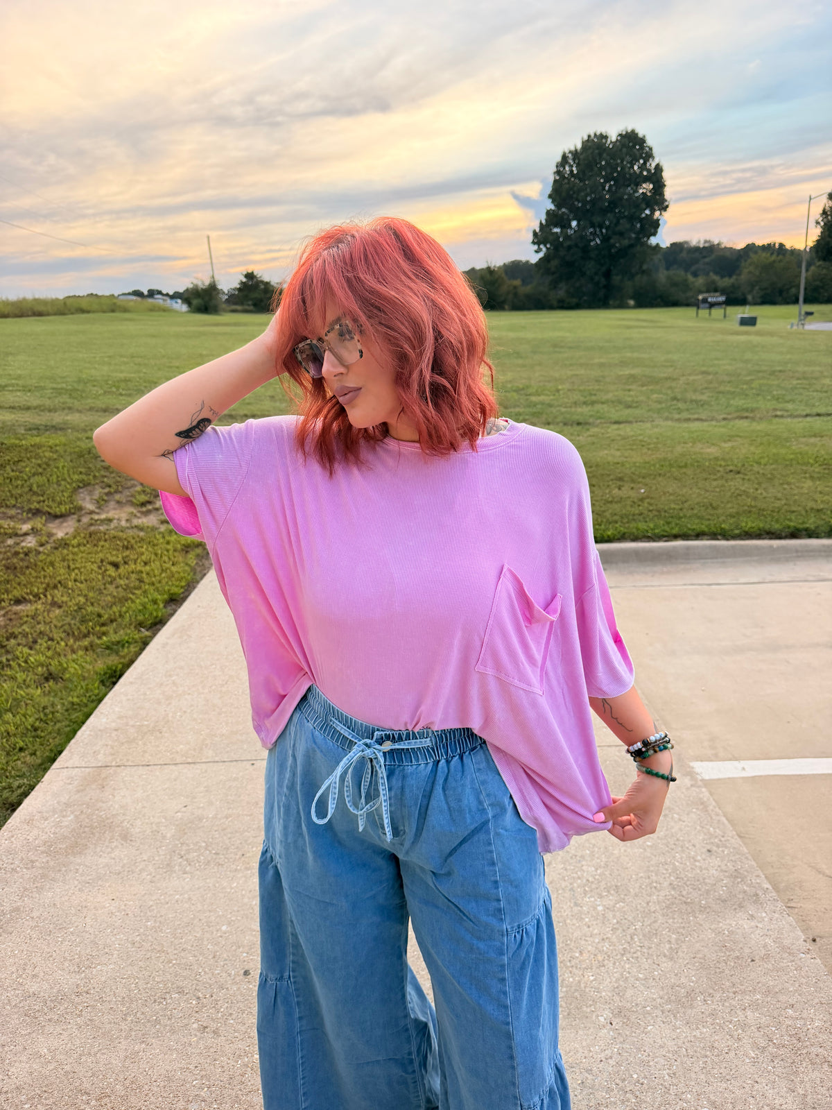 Washed ribbed oversized top w back patch zenana mauve