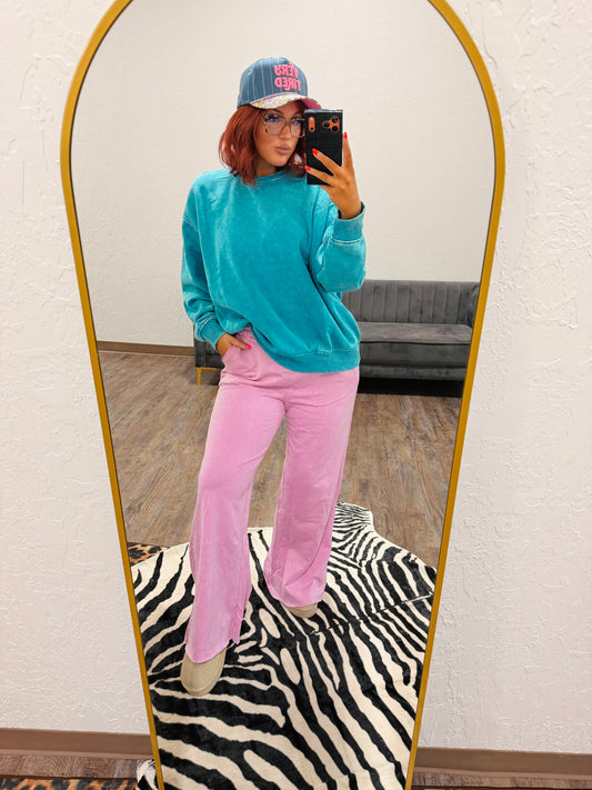 Washed French terry sweatpants w pockets zenana mauve