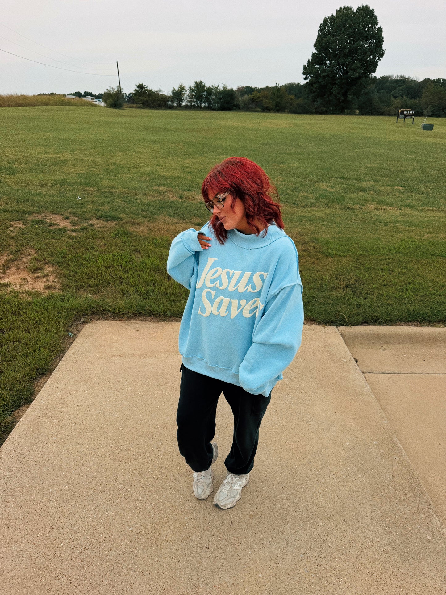 “Jesus Saves” puff letter mockneck