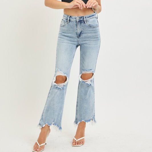 Risen Hi Rise Crop Straight Jeans - light wash