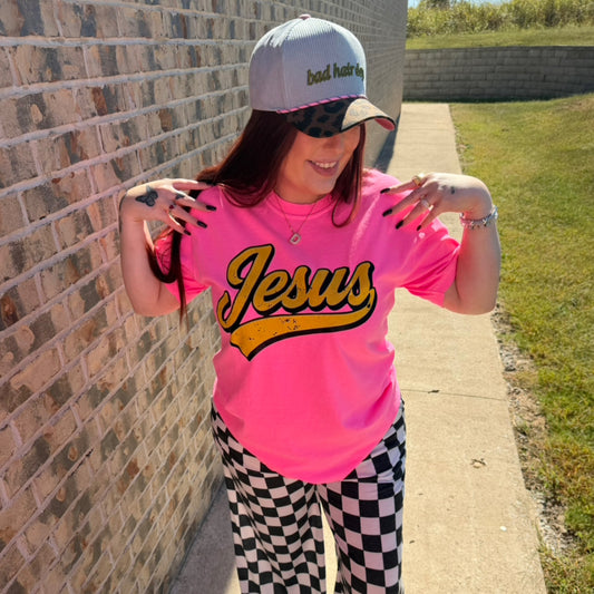 “Jesus” neon pink comfort color tee