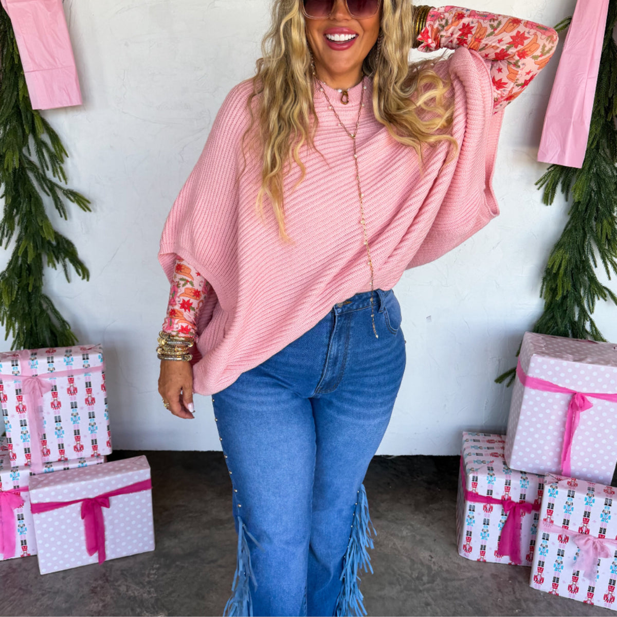 Pullover poncho top - peach