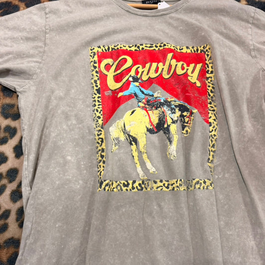 Leopard cowboy washed boyfriend tee - grey