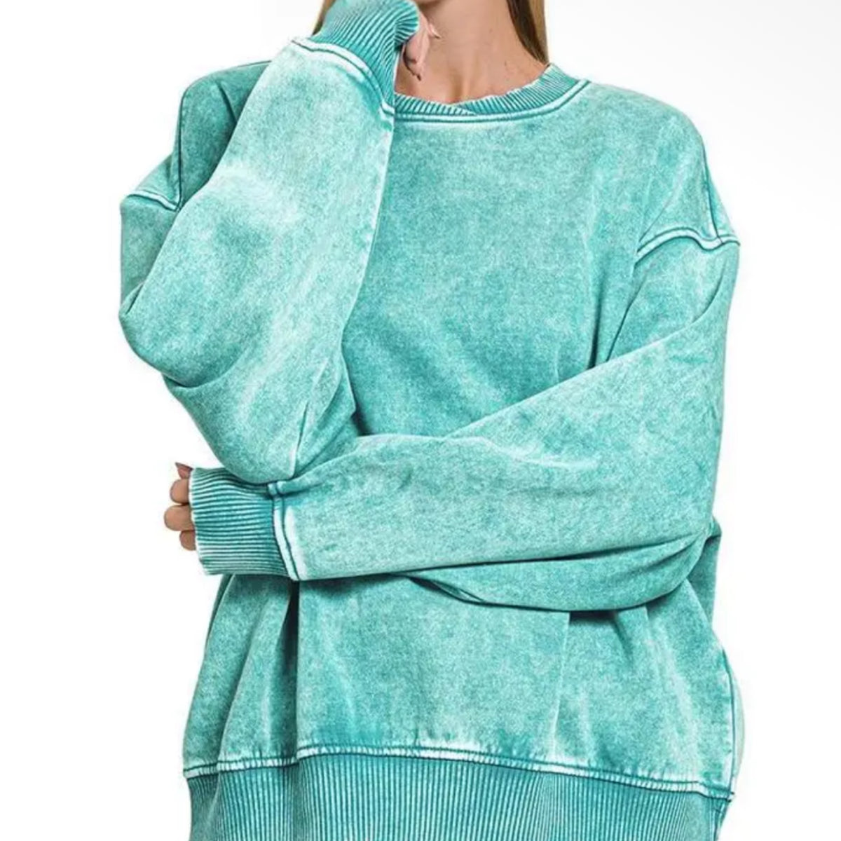 Wash fleece oversized pullover Ltteal zenana