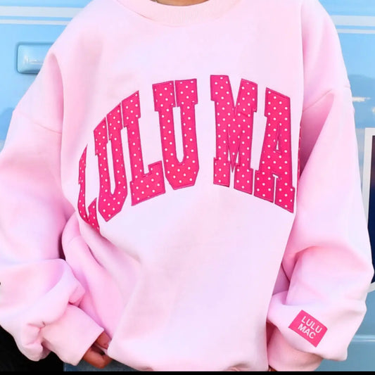 Lulu Mac light pink/ hot pink polka dot sweatshirt