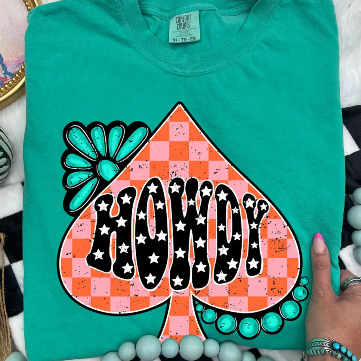Conchos and spades howdy comfort color island green