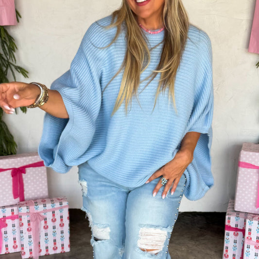 Pullover poncho top - blue