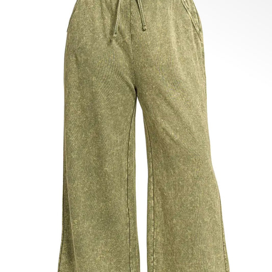Washed French terry sweatpants w pockets zenana light olive