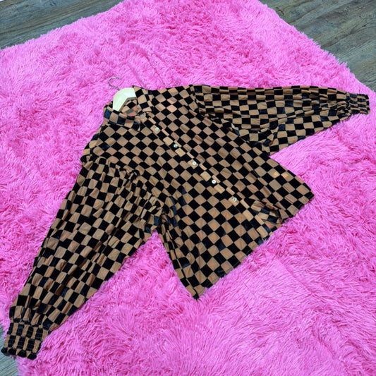 Black nude checker burnout top