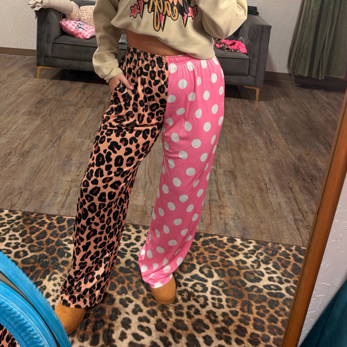 Split pants polka dot and leopard