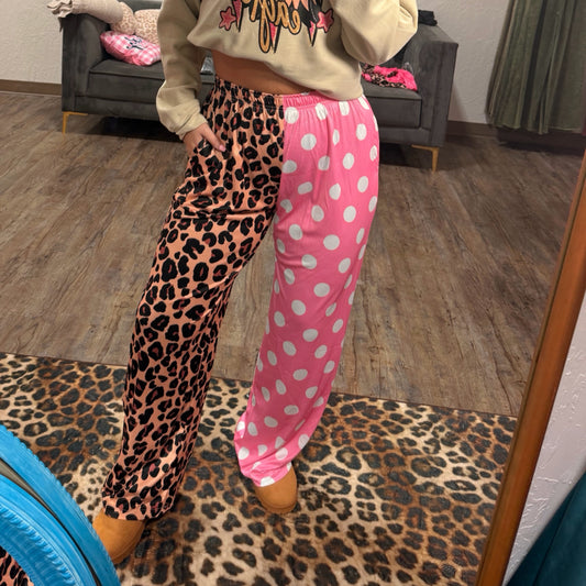 Split pants polka dot and leopard