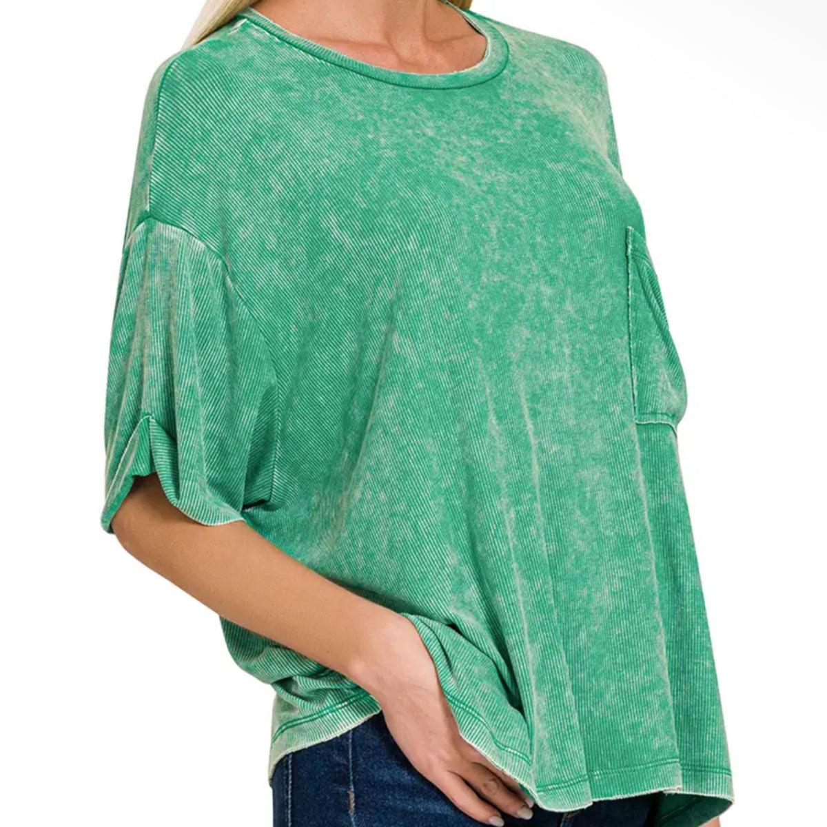 Washed ribbed oversized top zenana Kelly green