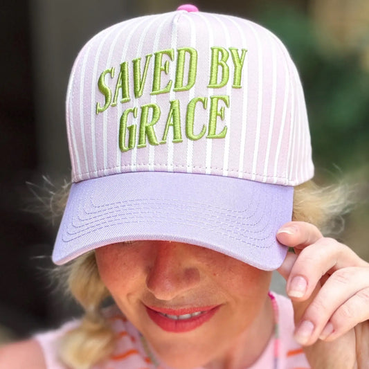 Embroidered baseball cap “Saved by Grace” pink and purple