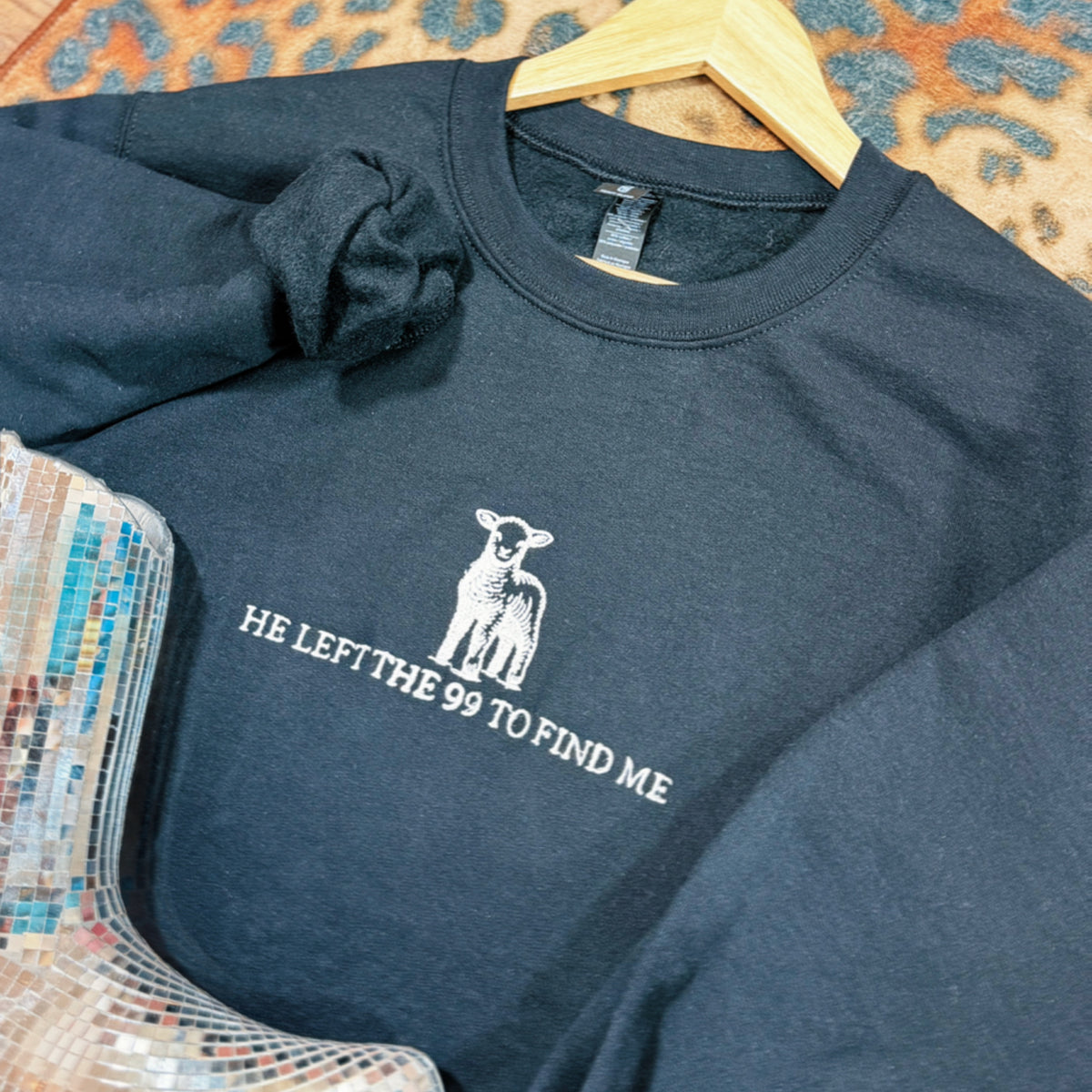 “He left the 99” embroidered gildan sweatshirt