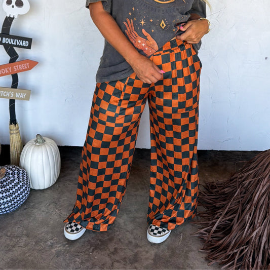 black + orange checkered pant