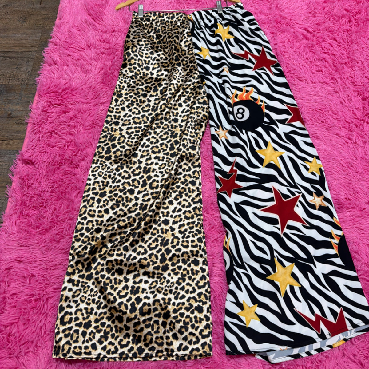 Leopard and zebra mix wide leg pants