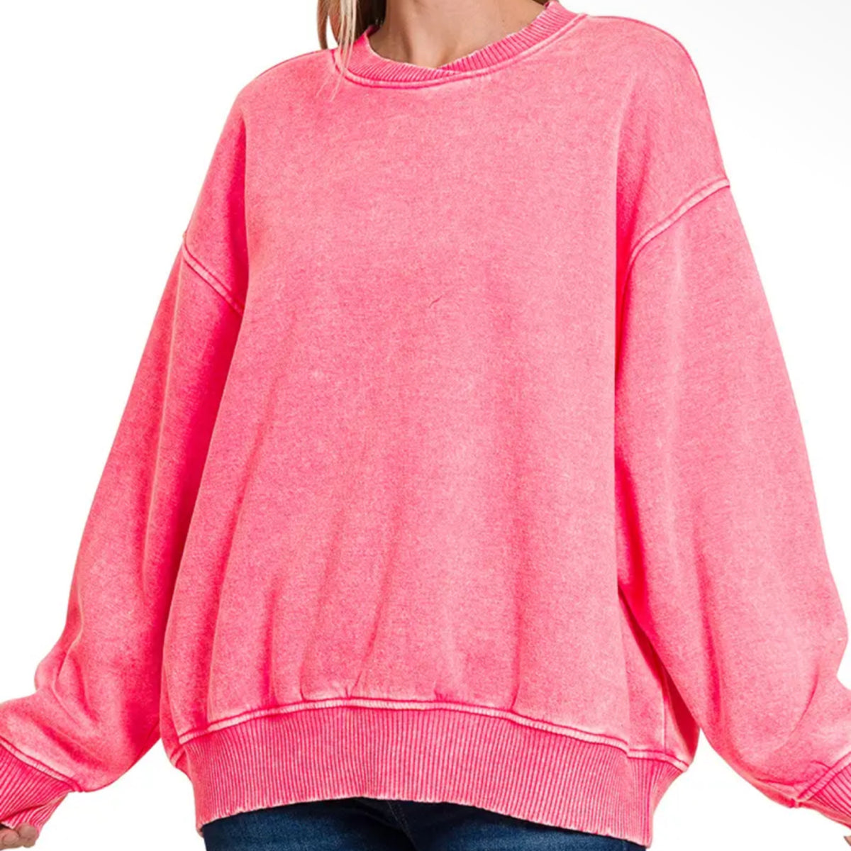 Wash fleece oversized pullover zenana fuschia