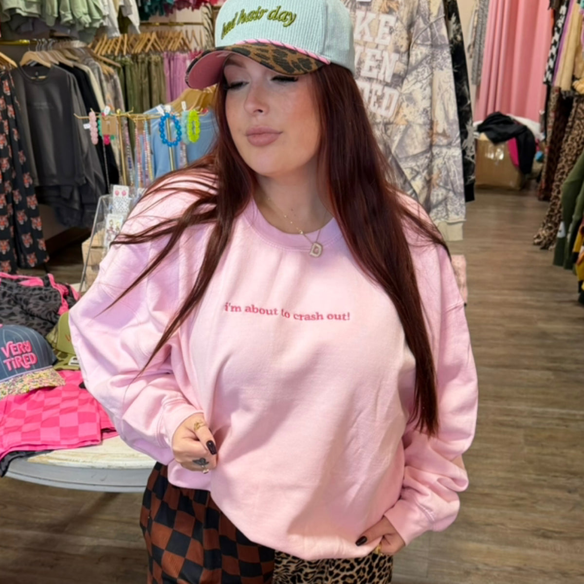 “I’m about to crashout” embroidered gildan sweatshirt