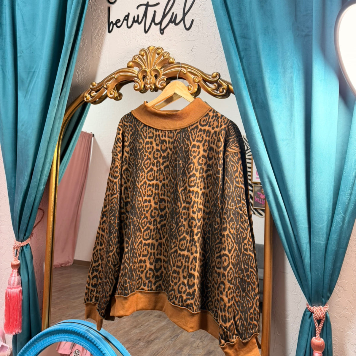 Cheetah print mockneck sweatshirt