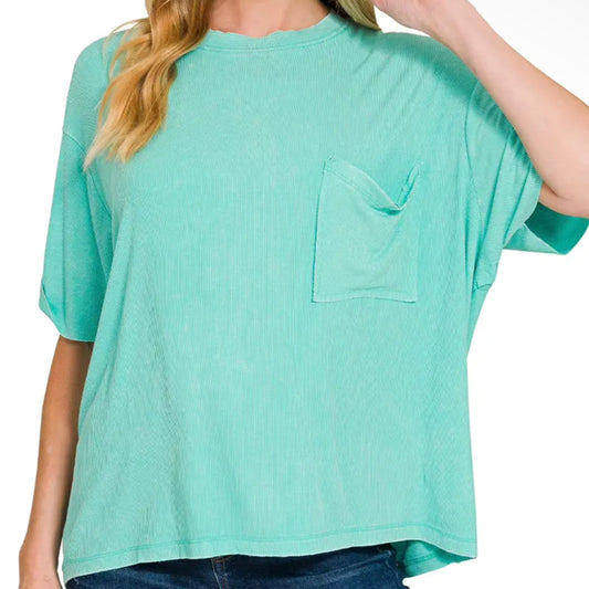 Washed ribbed oversized top zenana - mint