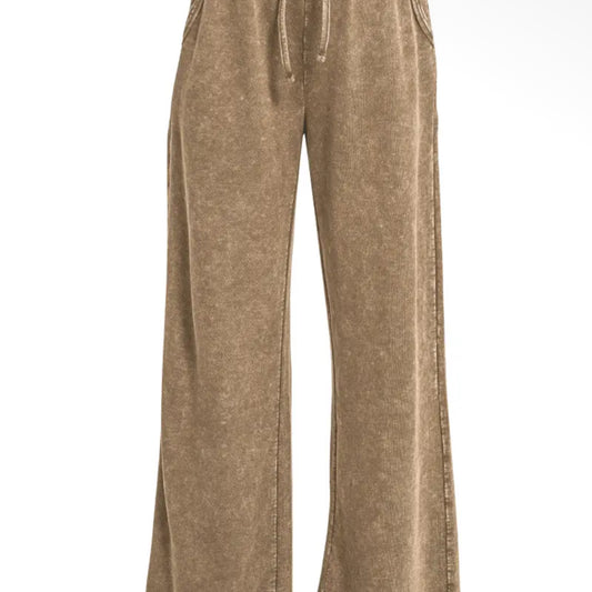 Washed French terry sweatpants w pockets zenana mocha
